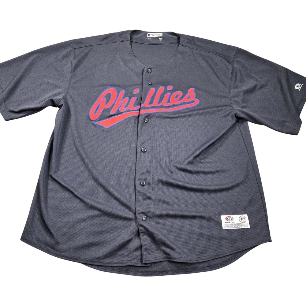 Philadelphia Phillies Jersey Mens 2XL Blue MLB Baseball True Fan Button Front